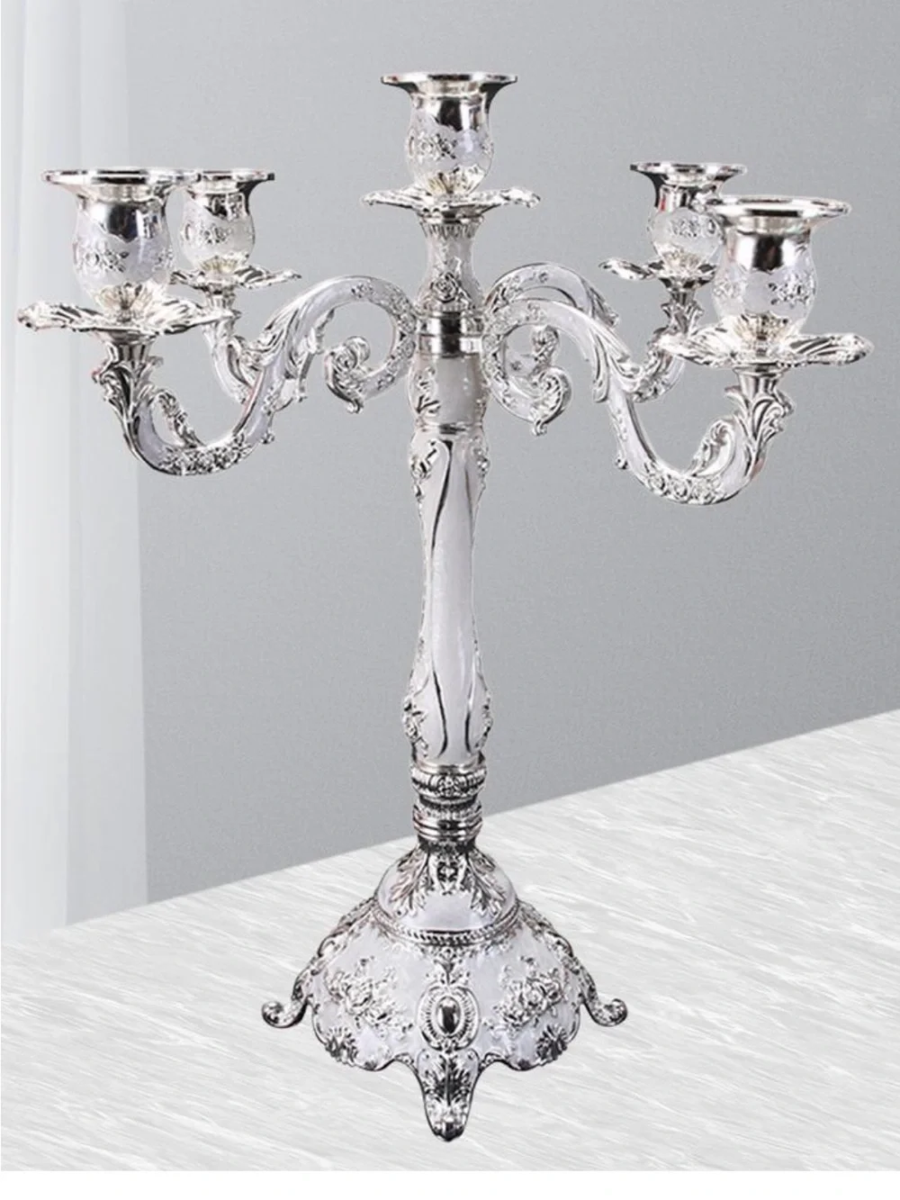 2 BENESRFIT Silver White Enamel 5 Arm Candelabra Candle Holder European Wedding